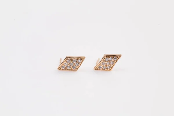 Schmuck Rotgold Diamant Ohrringe Auf Weißem Hintergrund — Stockfoto