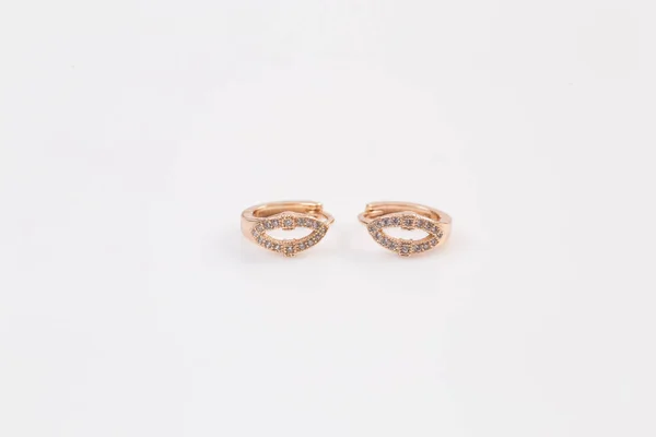 Jewelry Red Rose Gold Diamond Earrings White Background — Stock Photo, Image