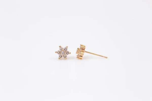 Brincos Forma Flor Ouro Com Diamante — Fotografia de Stock