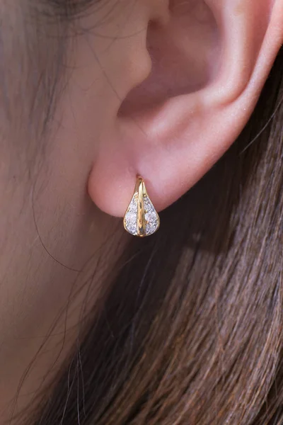 Earrings. Gold Hoop Earrings with diamonds. Jewelry
