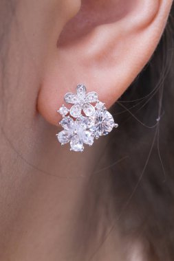 Elmas makro atış ile Gümüş küpe.