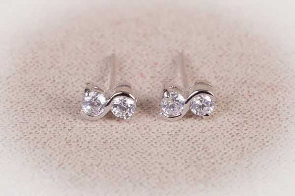 Boucles Oreilles Argent Avec Diamants Macro Shot — Photo