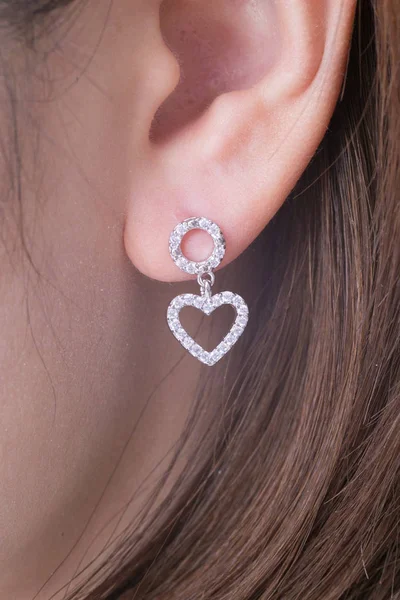 Silver Earrings Diamonds Macro Shot — Stock Photo, Image