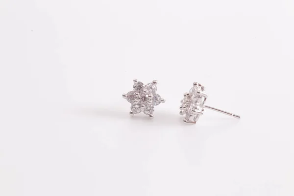 Silver Earrings Diamonds Macro Shot Royalty Free Stock Photos