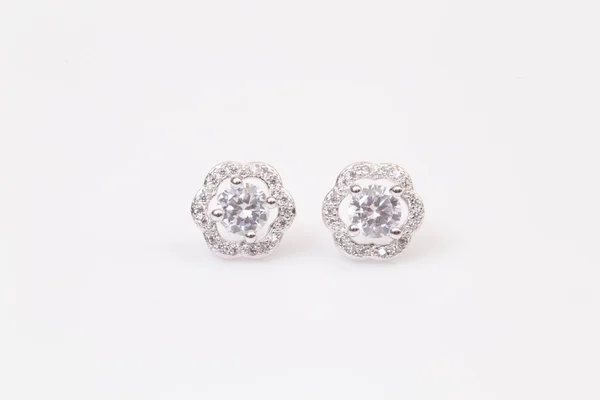 Срібні Сережки Діамантами Макрознімок — стокове фото