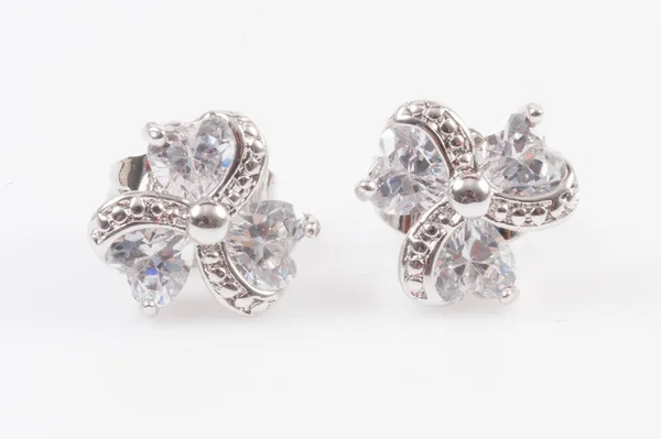 Boucles Oreilles Argent Avec Diamants Macro Shot — Photo