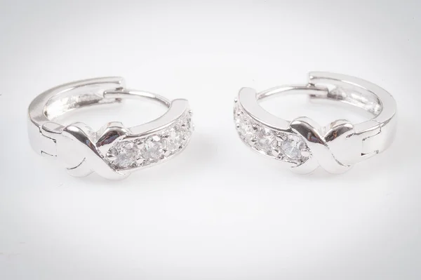 Boucles Oreilles Argent Avec Diamants Macro Shot — Photo