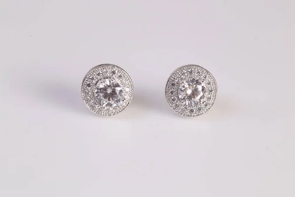 Pendientes Plata Con Diamantes Macro Shot — Foto de Stock