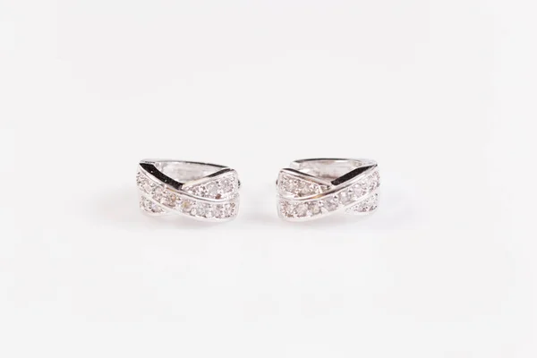 Boucles Oreilles Argent Avec Diamants Macro Shot — Photo