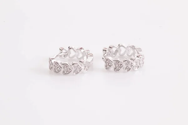 Boucles Oreilles Argent Avec Diamants Macro Shot — Photo