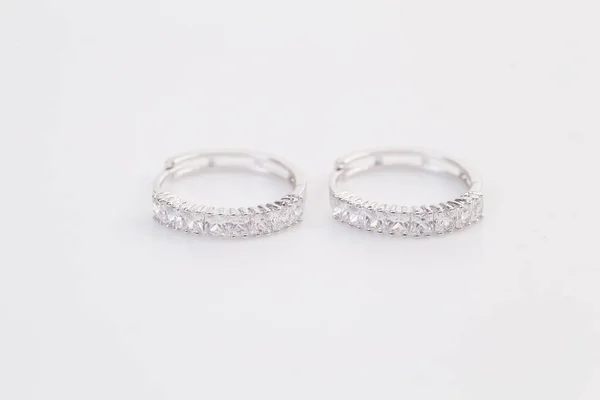 Silver Earrings Diamonds Macro Shot — Stock Photo, Image
