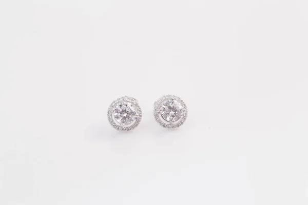 Pendientes Plata Con Diamantes Macro Shot — Foto de Stock