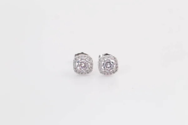 Boucles Oreilles Argent Avec Diamants Macro Shot — Photo