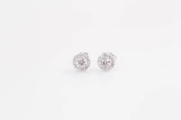 Срібні Сережки Діамантами Макрознімок — стокове фото