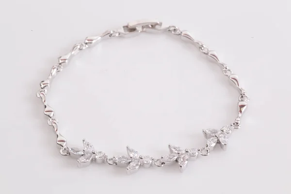 Beautiful Silver Bracelete Diamonds White Background — Stock Photo, Image