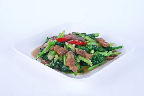 Crispy Pork Belly Stir Fry Con Col Rizada China Plato — Foto de Stock