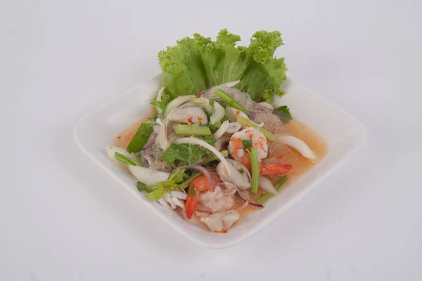 Frutos Mar Salada Picante Tailandês Com Vermicelli Comida Tailandesa Yummy — Fotografia de Stock