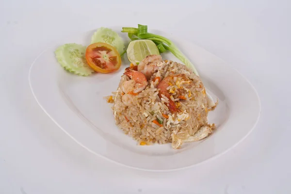 Makanan Asia Nasi Goreng Udang Dengan Sayuran Atas Putih Latar — Stok Foto