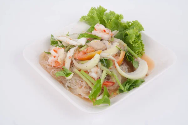 Tailandesa Ensalada Picante Mariscos Con Vermicelli — Foto de Stock