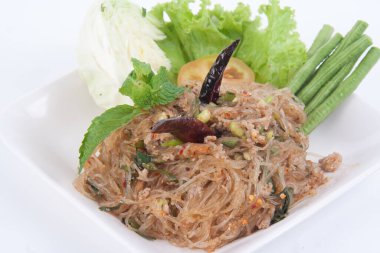 Lezzetli Vermicelli beyaz yemek Tayland yemeği.