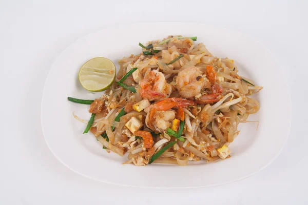 Crevettes Pad Thai Sur Fond Blanc — Photo