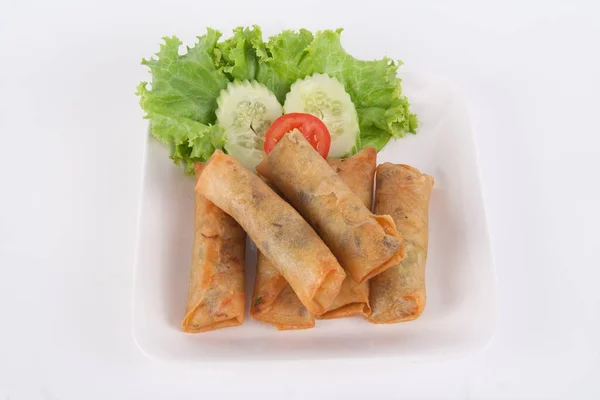 Deep Fried Spring Rolls White Dish — Stock Photo, Image