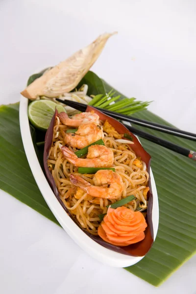 Pad Thai Goong Smažené Rýžové Tyčinky Krevetami — Stock fotografie