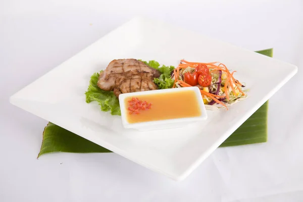 Vepřový Steak Grilované Steaky Zeleninový Salát — Stock fotografie