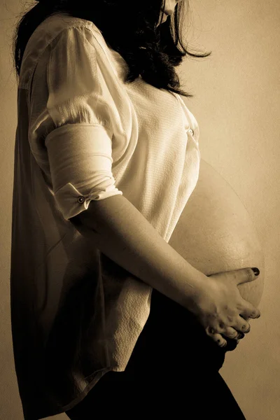 Close Cute Pregnant Belly Stock Image