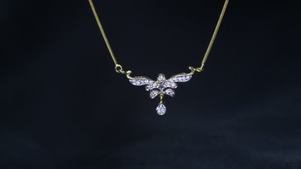 Een ketting met een prachtige glanzende diamanten hanger. — Stockvideo