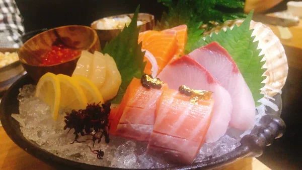 An assortment of gorgeous sliced raw fish