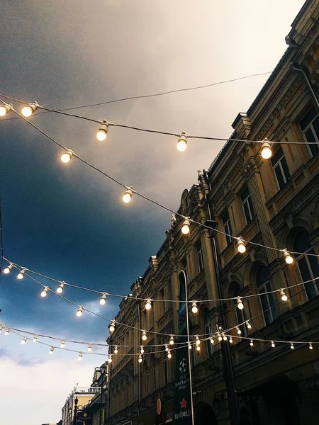 Večerní Světlo Girlandy — Stock fotografie