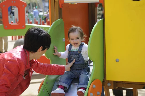 Happy Little Girl Playing Urban Playground — Stock Photo, Image