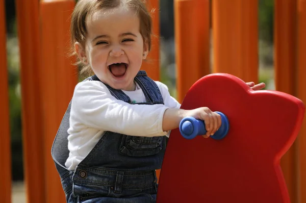 Happy Little Girl Playing Urban Playground — Stock Photo, Image