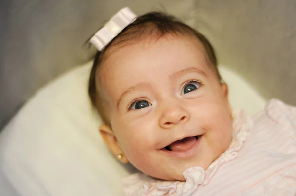 Baby Girl Two Months Old Smiling Indoors — Stock Photo, Image