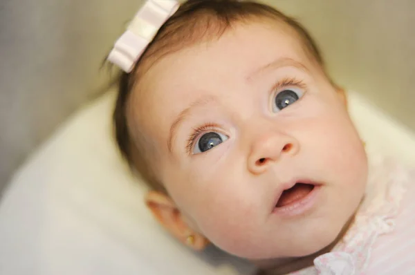 Little baby girl with surprise expression on her face — Stock Photo, Image