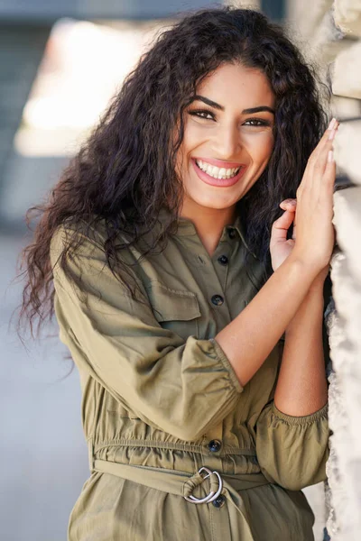 Happy Arab Woman with curly hair outdoors — Stock Photo, Image