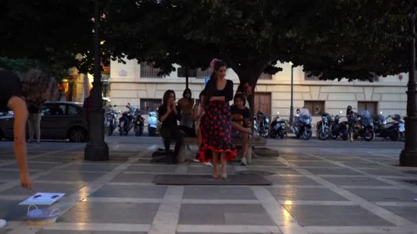 GRANADA, ANDALUSIA, SPANYOLORSZÁG 29. AUGUST 2020: Flamenco táncosok többnemzetiségű csoportja Granadában. — Stock videók