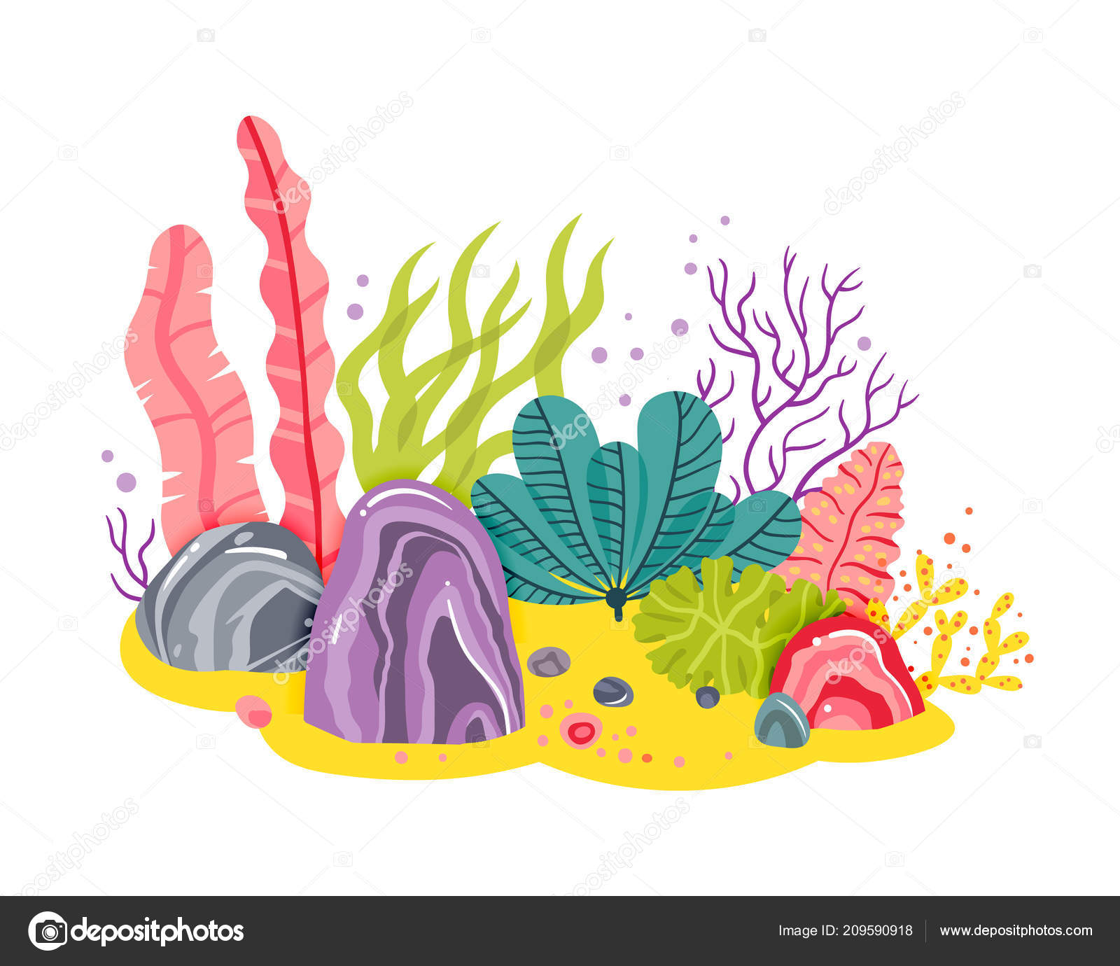 Coral reef and seaweed underwater plant. - Stock Illustration