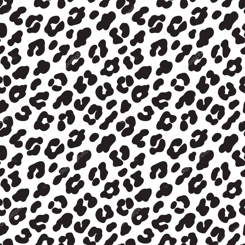 Leopard print. Black and white seamless pattern. Vector illustration