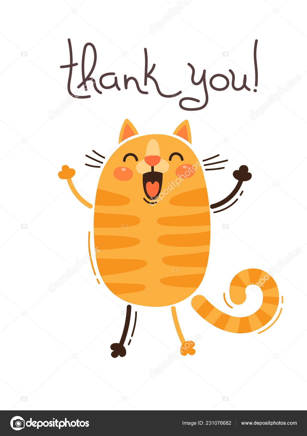 Lustige Katze sagt Danke. Vektorillustration im Cartoon-Stil