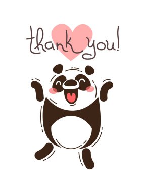 Komik panda teşekkür ediyor. Vektör çizim karikatür tarzı