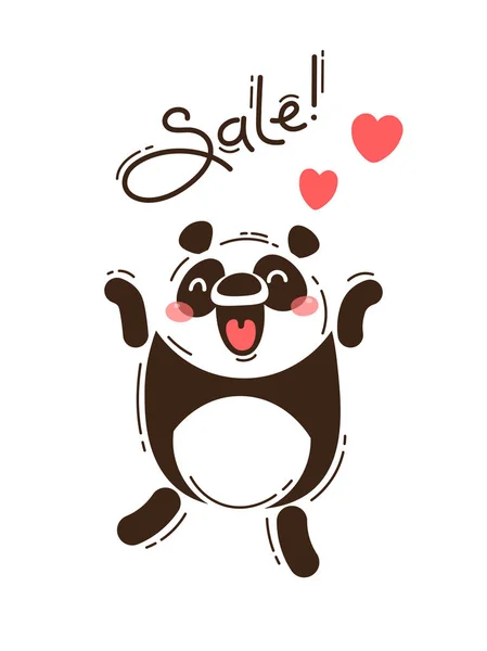 A joyful panda reports a sale. Vector illustration in cartoon style — Stock Vector