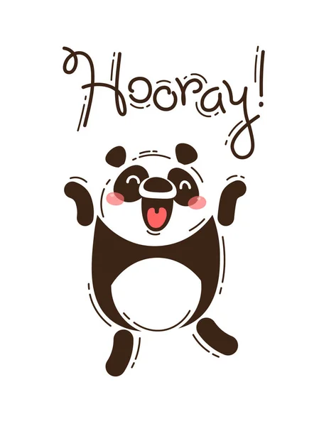 Funny panda yells Hooray. Vector illustration in cartoon style — Stock Vector