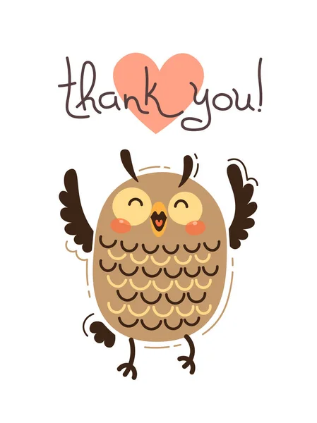 Funny owl says thank you. Vector illustration in cartoon style — Stock Vector