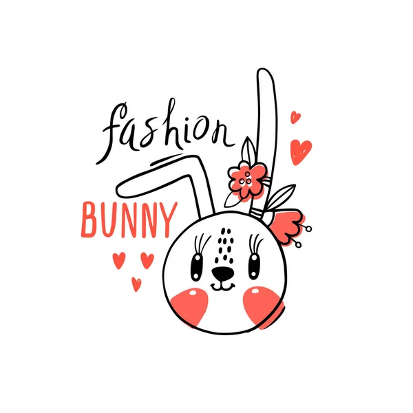 Moda kawaii bunny. Vektör çizim çiçek şeklinde saç tokası bir tavşan yüzle. Kullanılabilir t-shirt baskı için çocuk giyim tasarım, bebek duş kartı — Stok Vektör