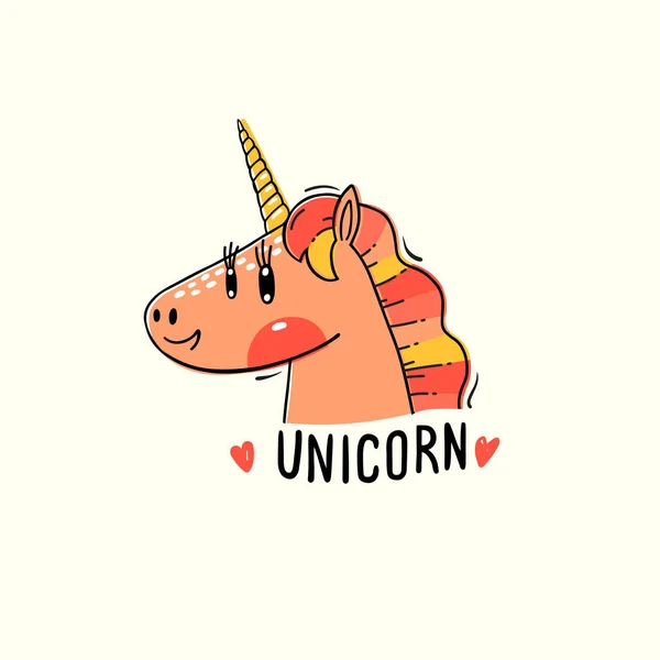 Vector illustratie van een regenboog Unicorn hoofd. Mode kawaii dier. Kan worden gebruikt voor t-shirt print, kinderen dragen ontwerp en nog veel meer — Stockvector