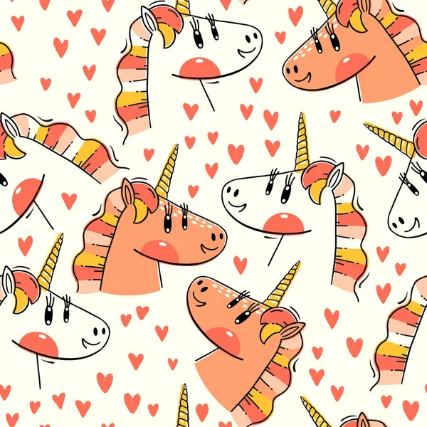 Sömlöst mönster med Rainbow Unicorn huvuden. Mode kawaii djur. Vektor illustration — Stock vektor