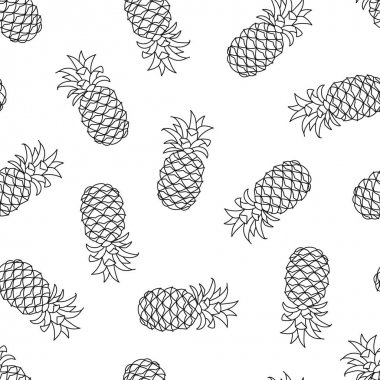Beyaz arka plan üzerinde ananas ile dikişsiz desen. Meyve vektör illüstrasyon