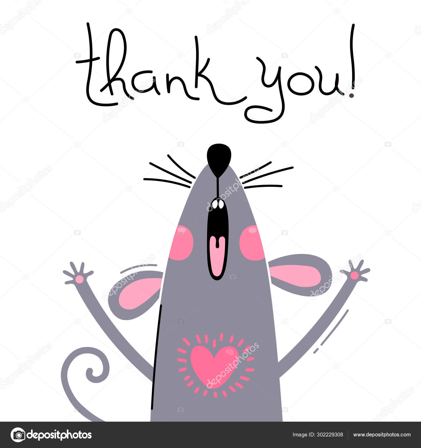 Vector illustration of a cute little mouse says thank you. Greeting card  with a cute and funny rat Stock Vector Image by ©Baksiabat #302229308